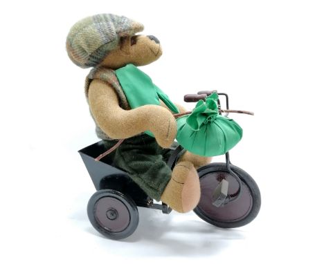 Zena Arts : real Irish tweed one-off bear retailed by the Real McCoy Ballymena sat on a tricycle - height sat on bike approx 