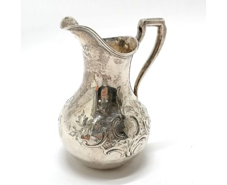 Victorian silver embossed cream jug - 13cm high &amp; 159g ~ marks rubbed and light wear 