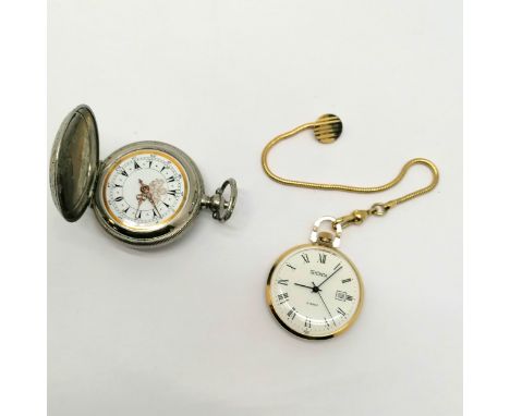 Sekonda gold tone manual wind pocket watch on chain T/W a steel cased hunter pocket watch A/F 