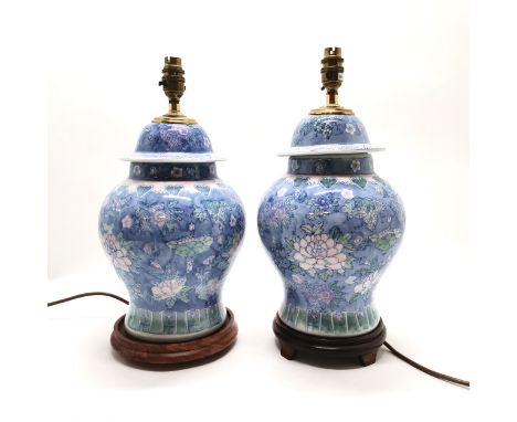 Pair of ceramic oriental style lamp bases. 46cm high. In overall good used condition. 
