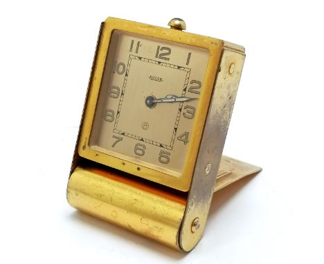 Art Deco Jaeger 8-day travel clock in gilt metal - 8cm x 5.5cm - for spares / repairs 