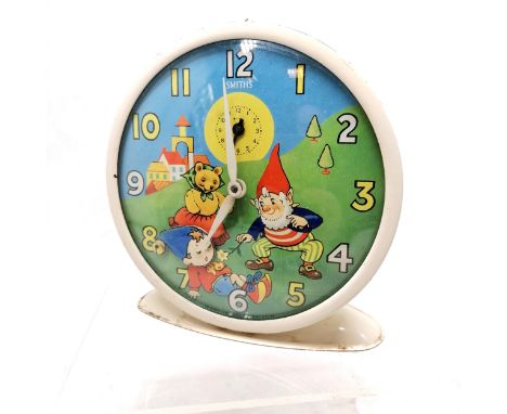 Vintage Smiths Noddy &amp; Big ears alarm clock - 12cm high &amp; missing 1 wing nut winder &amp; runs BUT WE CANNOT GUARANTE