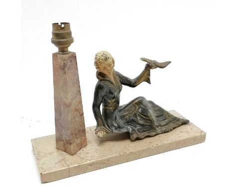 Art Deco spelter figural lamp on a marble base - 28cm x 10cm x 21cm high &amp; a/f a/f 