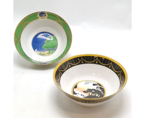 2 Royal Worcester Art Deco Collection bowls- Morning River &amp; Lazy Days both 25cm diameter and with no obvious damage 