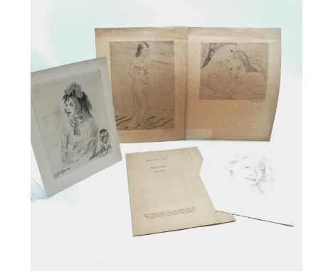 Mariette Lydis (1887-1970) 2 x hand signed Sappho poem prints (32.5cm x 25cm) t/w 2 unsigned prints (portrait + girl with a m