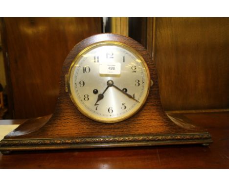 Oak cased 'Napoleon Hat' mantle clock