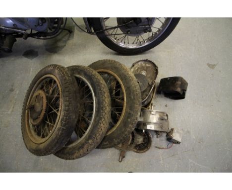 Various Triumph Motorcycle engine parts, lights, 3 wheels etc