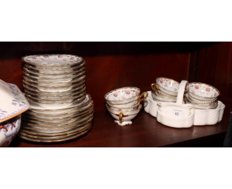 A Limoges floral decorated tea service for nine, a Coalport strawberry dish and a Mason's soup tureen and cover (tureen craze