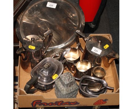 A plated table service in oak canteen, a batchelor's tea set and other items of plate