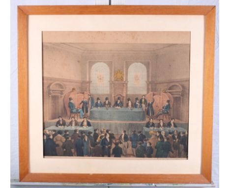 A 19th Century coloured lithograph, view of a courtroom, 12 1/2" x 14 1/2"