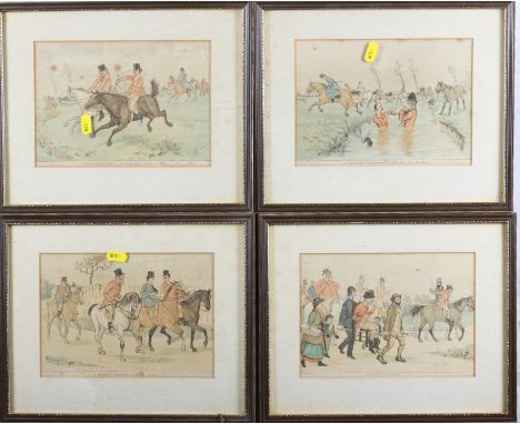 A set of five coloured engravings, views along the Thames, a set of four humorous coloured hunting prints and various other f