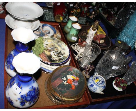 A Goebel table lamp decorated wrens, a pair of Doulton bone china vases with sheep decoration by S Hancock and other decorati