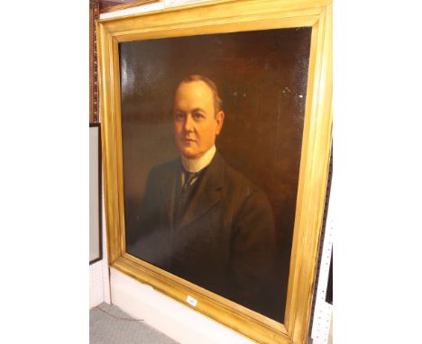 T Moffat: oil painting, portrait of an Edwardian gentleman, 25" x 31", in gilt frame (relined)