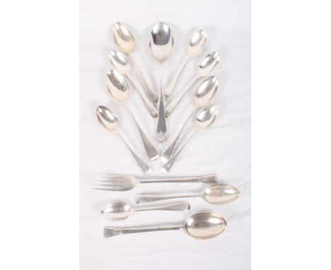 A set of six silver teaspoons, a christening spoon and fork and other silver flatware, 7.6oz troy approx