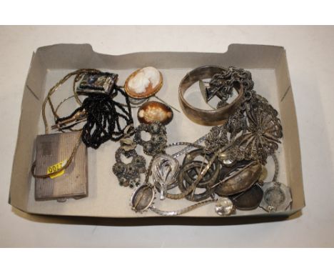 A collection of miscellaneous silver and white metal and other jewellery, silver cased compact etc