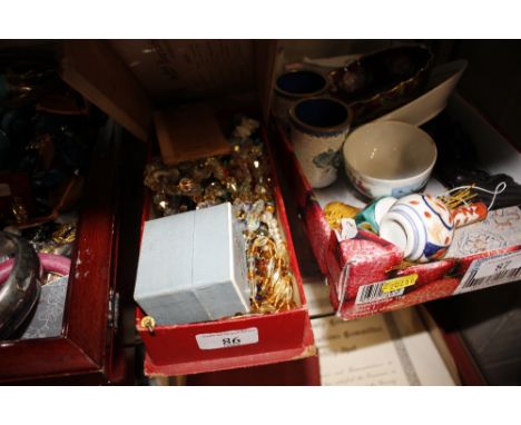 A vintage cardboard chocolate box and contents of jewellery