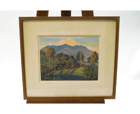 R Shepherd, Mountainous landscape, body colour, signed lower right, 27cm x 36cm