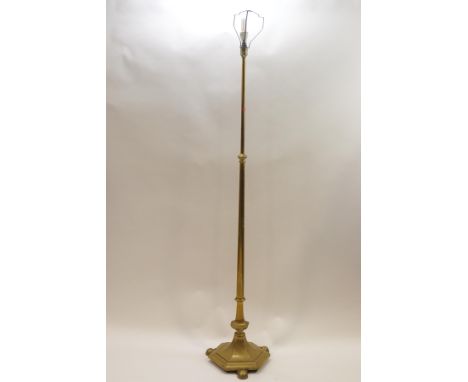 A Victorian style brass standard lamp with six sided base, 169cm high