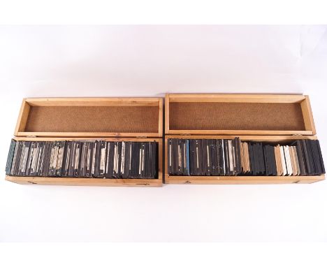 A collection of Victorian magic lantern slides and some 20th century slides, various subjects including natural history, nurs