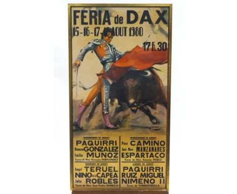 A 1980's Spanish bull fighting poster, 93cm x 49cm, framed