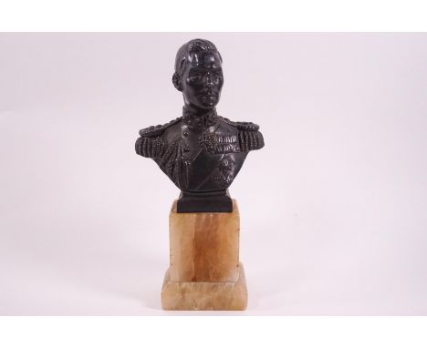 After S H Paulis, bronze of King Edward, on a marble base, signed Paulis, 19.5cm high