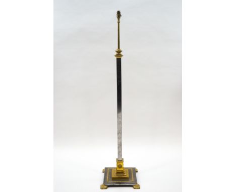 A Victorian style brass and chromed telescopic standard lamp on a square stepped base, 146cm high