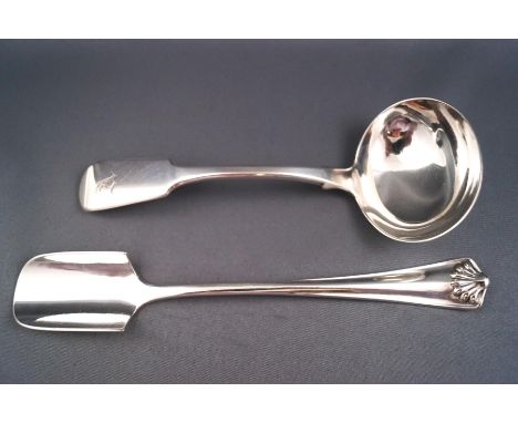 A silver stilton scoop, Sheffield 1925, and a silver fiddle pattern sauce ladle, Exeter 1839, 4.7oz