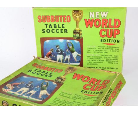 Subbuteo Football World Cup Sets, two World Cup editions, one box with New on side, both trays appears complete, other box wi
