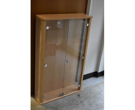 A Lockable Collector's Display Cabinet,  overall size approx. 44" high x 27" wide x 8" deep, with 9 glass shelves and 4 Persp