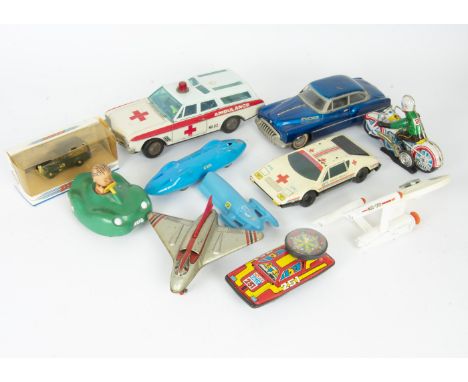 Jetex Bluebird various Tin Cars and other Toys, Jetex BP Bluebird Set with speedboat and BP book in original box (lacks land 