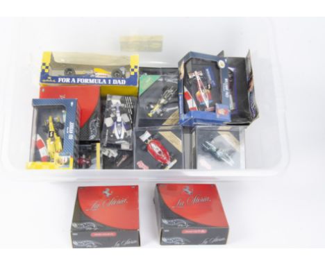 Formula 1 Models, a boxed/cased collection including Hot Wheels Racing Ferrari 50215, 50217, 50218, Jordan Damon Hill 22811, 