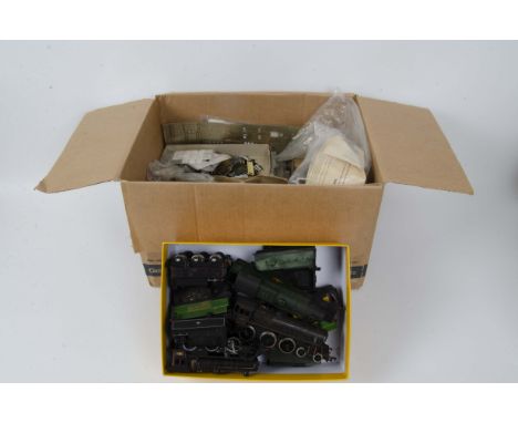 A Scrap box of OO Gauge Locomotive and Other Components, including 2 unused Portescap motor units, loco bodies by Tri-ang, Ma