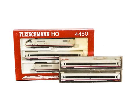 Fleischmann HO Gauge ICE Train Pack and Coaches, a boxed 4460 three piece BR 410 of the DB train set in white and red livery 