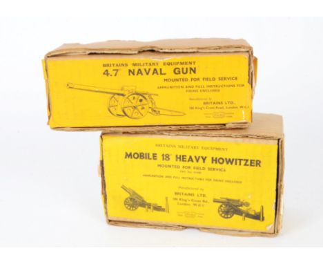 Britains Guns, 2107 Mobile 18'' Heavy Howitzer and 9730 4.7'' Naval Gun, both in original boxes with inserts, VG, no ammuniti