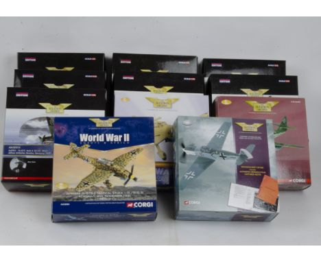 Corgi Aviation Archive WWII Aircraft,  a boxed group 1:72 scale some limited edition comprising, AA34304 Focke Wulf, 49205 Me