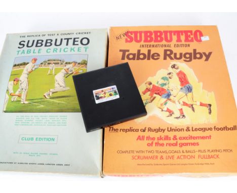 Subbuteo Cricket and Rugby Sets Rugby International Edition and Table Cricket Set, both in original boxes, G-VG, not checked,
