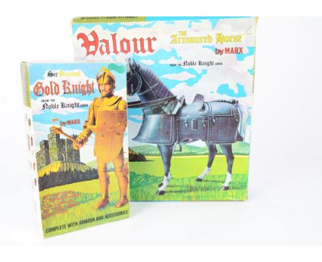 Marx Noble Knight Series Knight and Horse, Sir Percival Gold Knight and Valour the Armoured Horse, both in original boxes wit