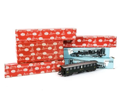 HAG Electric HO Gauge Locomotive and Coaches, a boxed HAG 160 Re 4/41111107 of the SBB/CFF in green livery together with vari