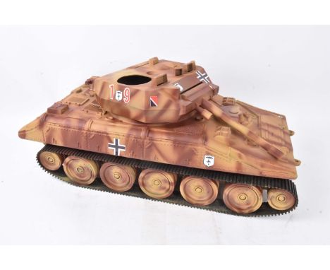 Two large Cherilea Panzer Viper Tanks, one repainted in Desert camouflage orange and yellow and other in light green camoufla