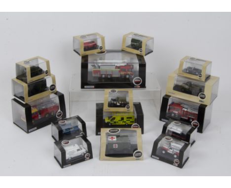 Oxford Military and Fire Emergency, a cased collection of 1:76 scale models all with card sleeves comprising Military (23), F