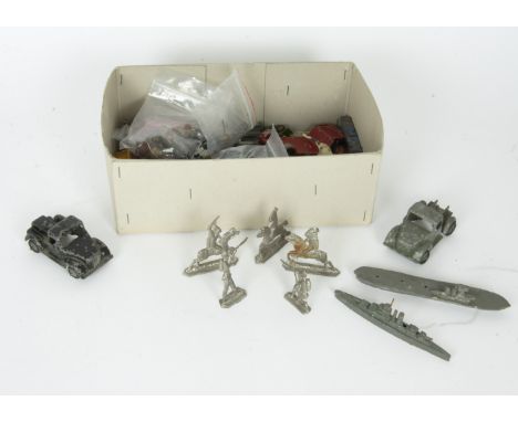 Various Die-cast Vehicles Street Furniture Lead Soldiers and other items,  Timpo trucks, one with low loader trailer, Motorcy