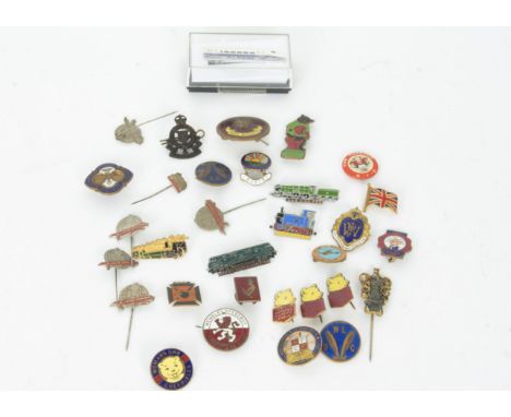 Various enamel lapel collectors badges  Enamel, Wembley and New Cross Speedway Supporters Club, Woman's Own Cheeribles, WLOG 