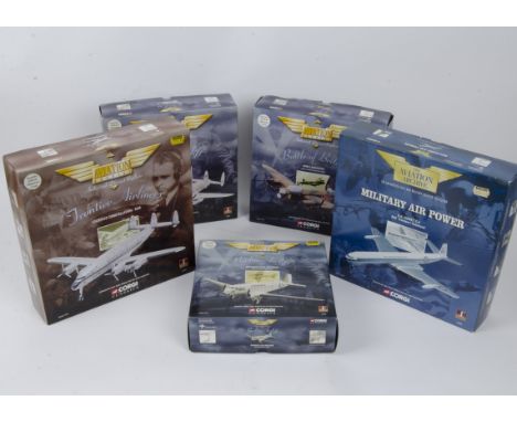 Corgi Aviation Archive , a boxed group of five all 1:144 scale comprising Military Air Power 48503 RAF Transport Command Come