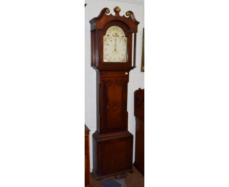 A Victorian inlaid oak and mahogany cased thirty-hour longcase clock, the painted 12'' arch dial signed Terry, Ripon, 55cm by