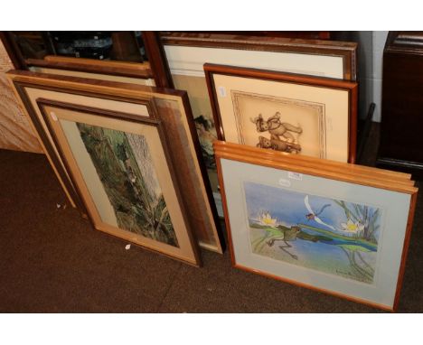 Louise Pennington (Contemporary) Three mixed media studies of frogs together with a quantity of further pictures to include a