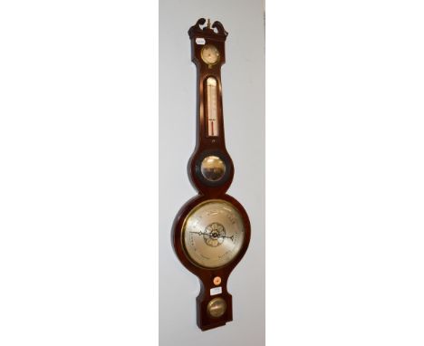 A 19th century inlaid mahogany wheel barometer, unsigned, 100cm high 
