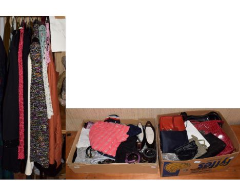 Assorted costume and accessories including a 1950s black wool cardigan with bead decoration, Laura Ashley cream jackets, blac