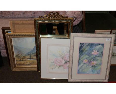 Rachel McNaughton (Contemporary) 'Water Lilles' together with a further floral study by John Maloney, a landscape on Eagle Cr