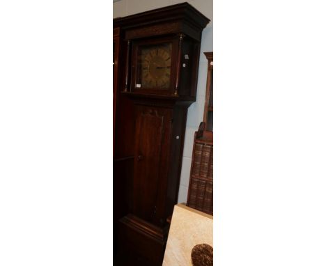 ~ An oak thirty hour longcase clock, signed W Clark Kendal, 18th century, possibly later case, 60cm by 30cm by 208cm .  Clock