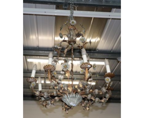 A gilt-metal and glass eight-light chandelier, 90cm drop (approx) by 75cm wide (approx) 